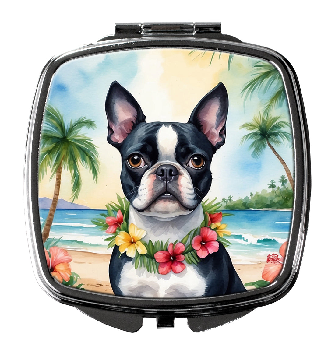DAC6383SCM 3 x 2.75 in. Boston Terrier Luau Compact Mirror