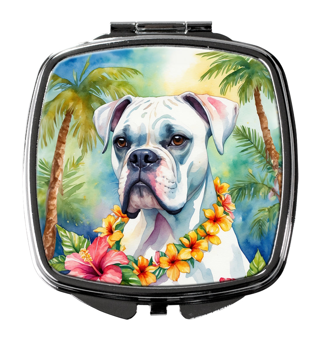 3 x 2.75 in. White Boxer Luau Compact Mirror