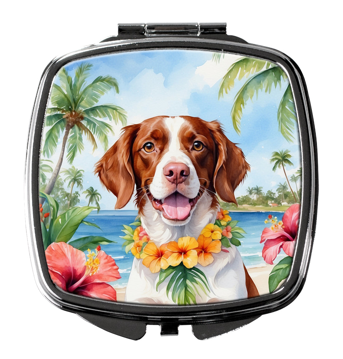3 x 2.75 in. Brittany Spaniel Luau Compact Mirror