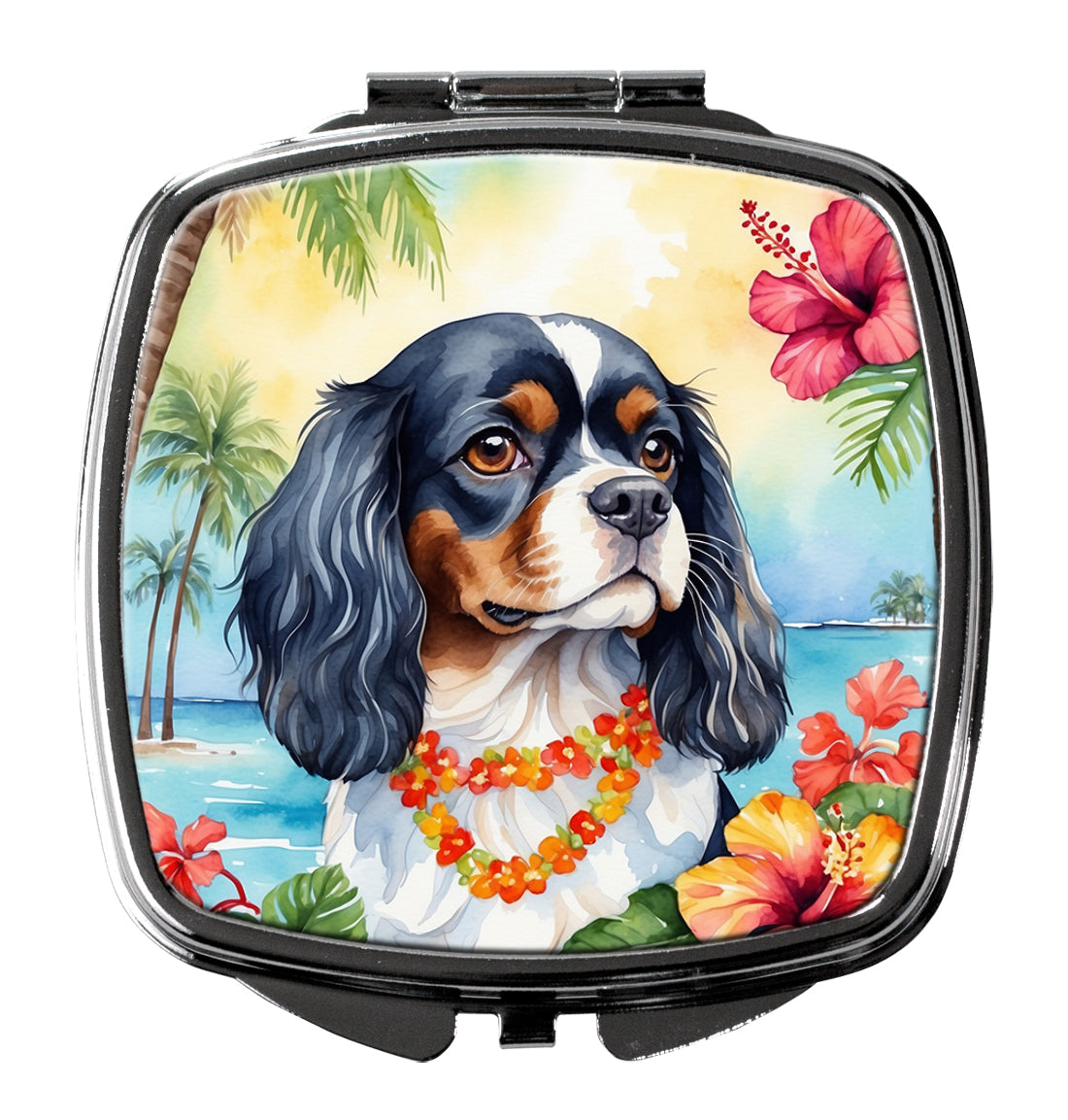 3 x 2.75 in. Cavalier Spaniel Luau Compact Mirror