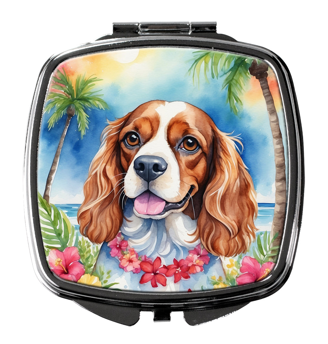 DAC6401SCM 3 x 2.75 in. Cavalier Spaniel Luau Compact Mirror