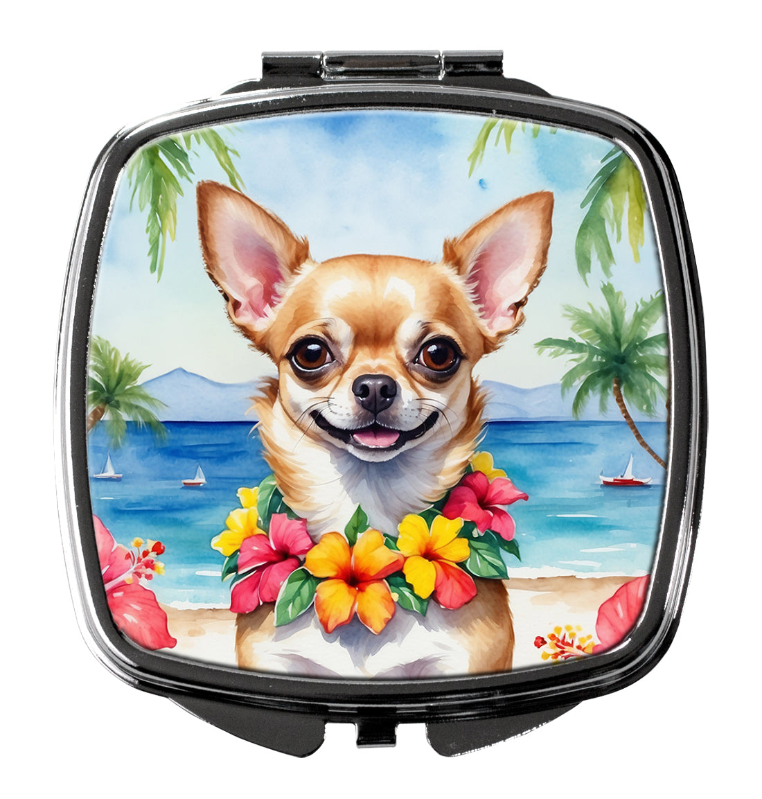 3 x 2.75 in. Chihuahua Luau Compact Mirror