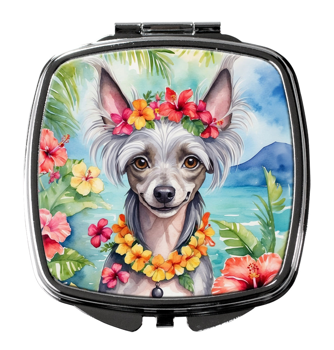 3 x 2.75 in. Chinese Crested Luau Compact Mirror