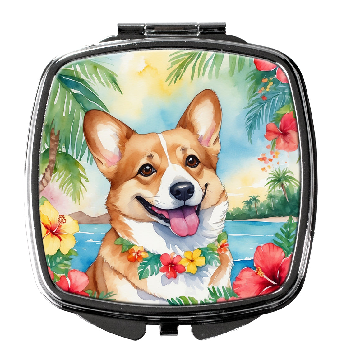 3 x 2.75 in. Corgi Luau Compact Mirror