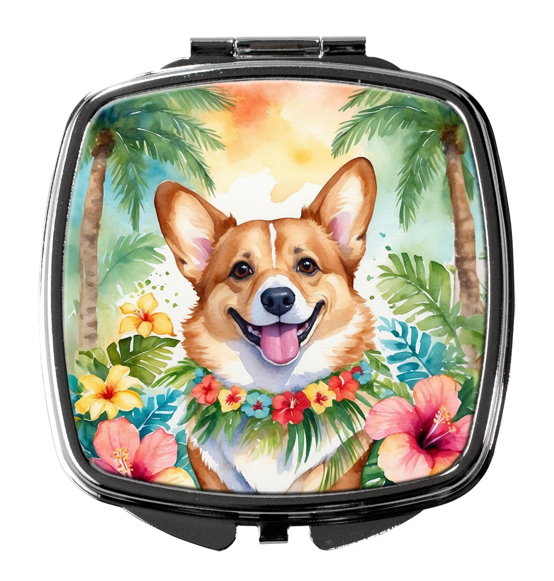 3 x 2.75 in. Corgi Luau Compact Mirror