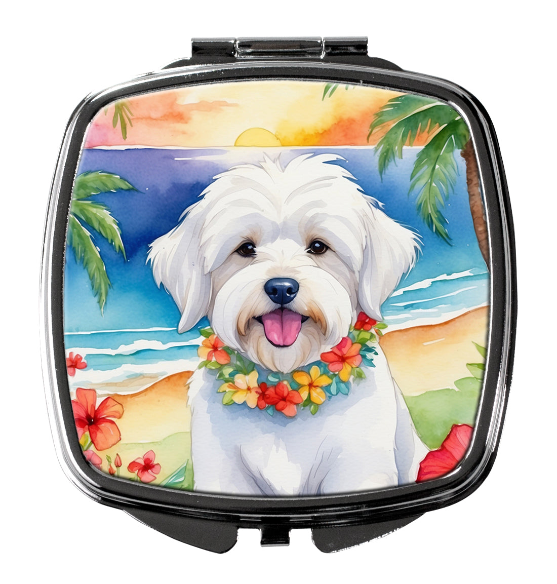 3 x 2.75 in. Coton de Tulear Luau Compact Mirror