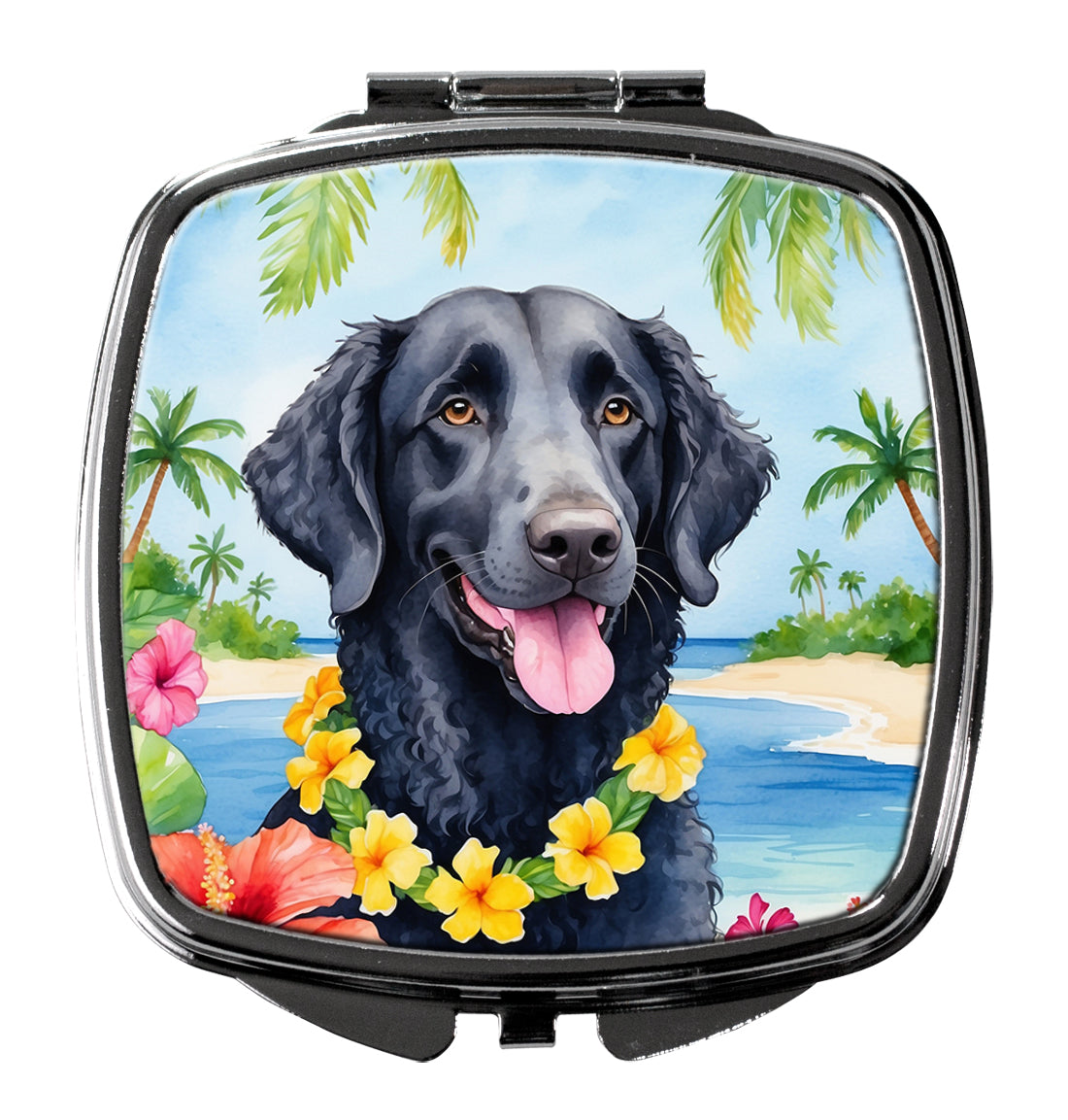 3 x 2.75 in. Curly-Coated Retriever Luau Compact Mirror