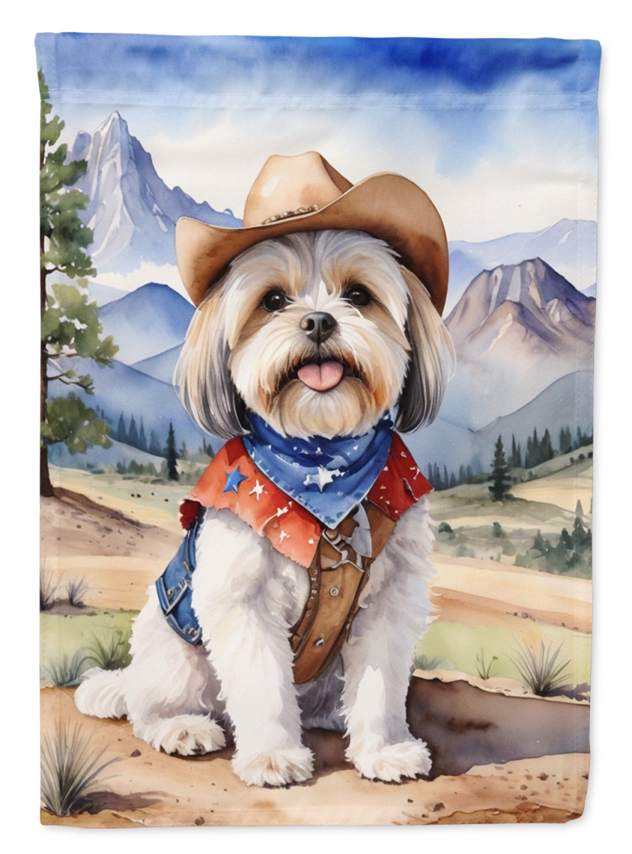 40 x 28 in. Lhasa Apso Cowboy Welcome House Flag
