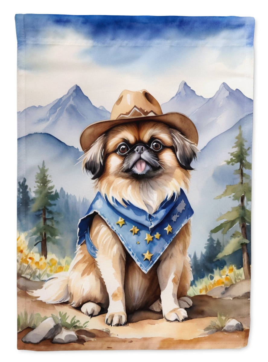 40 x 28 in. Pekingese Cowboy Welcome House Flag