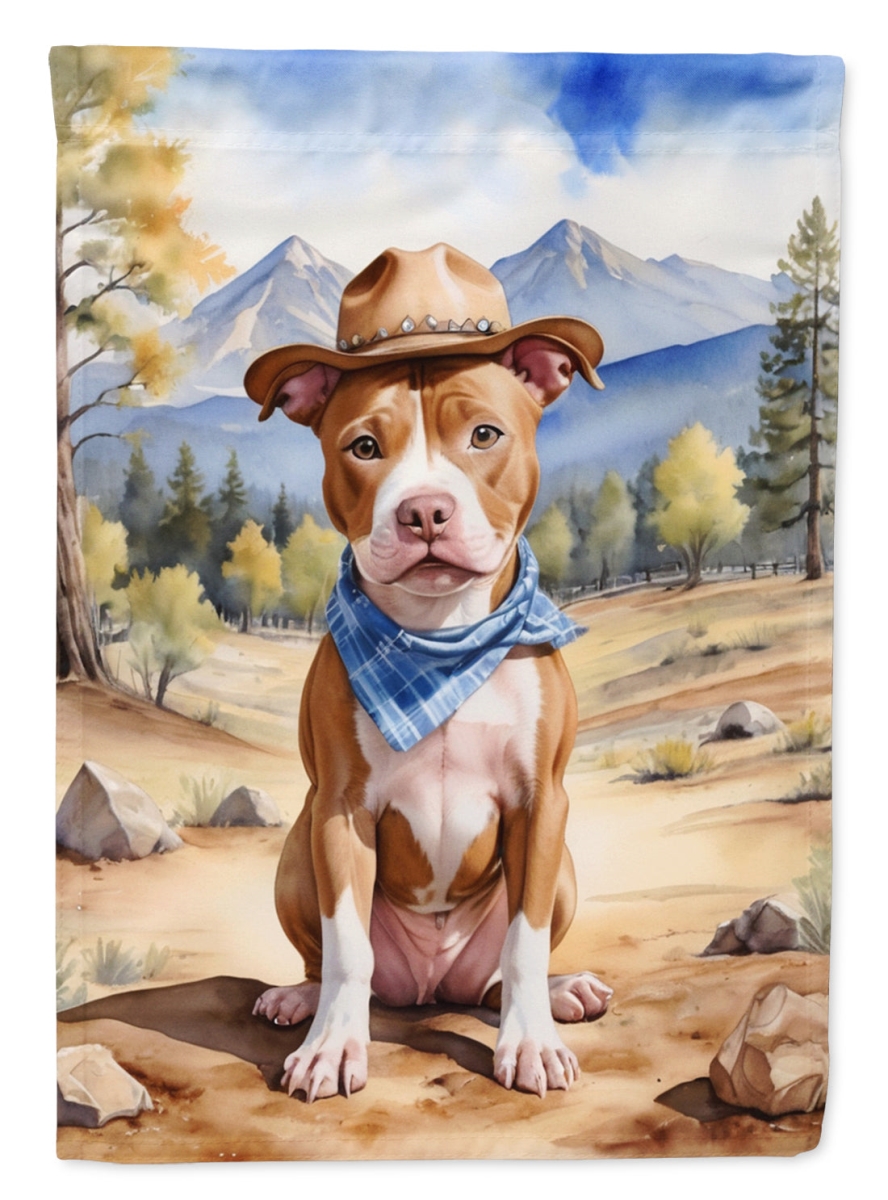 40 x 28 in. Pit Bull Terrier Cowboy Welcome House Flag