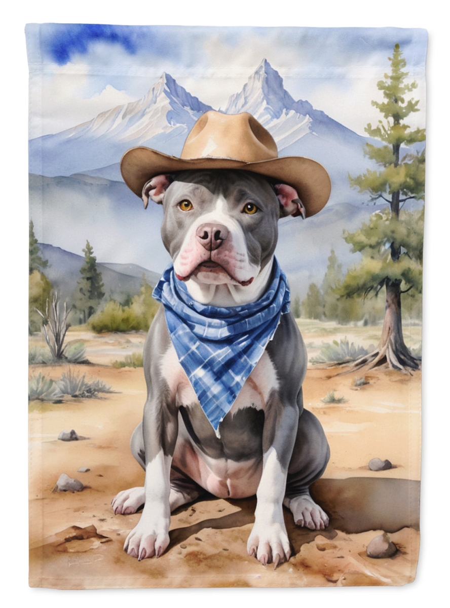 40 x 28 in. Pit Bull Terrier Cowboy Welcome House Flag