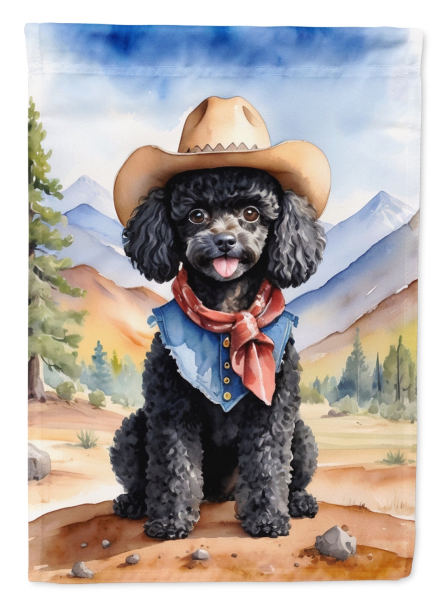 40 x 28 in. Black Poodle Cowboy Welcome House Flag