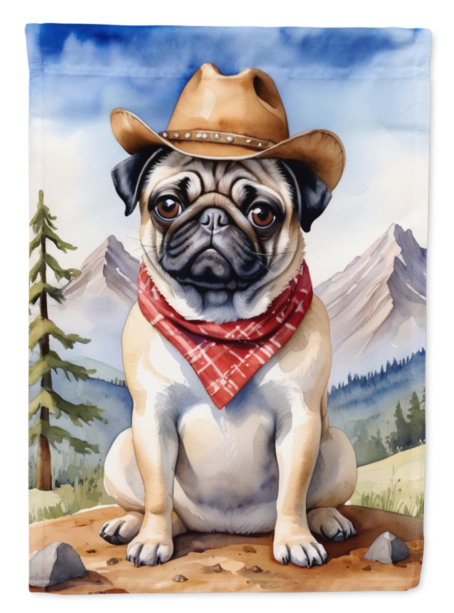 40 x 28 in. Pug Cowboy Welcome House Flag