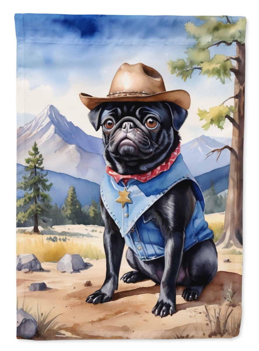 40 x 28 in. Pug Cowboy Welcome House Flag