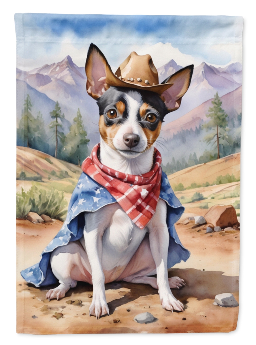 40 x 28 in. Rat Terrier Cowboy Welcome House Flag