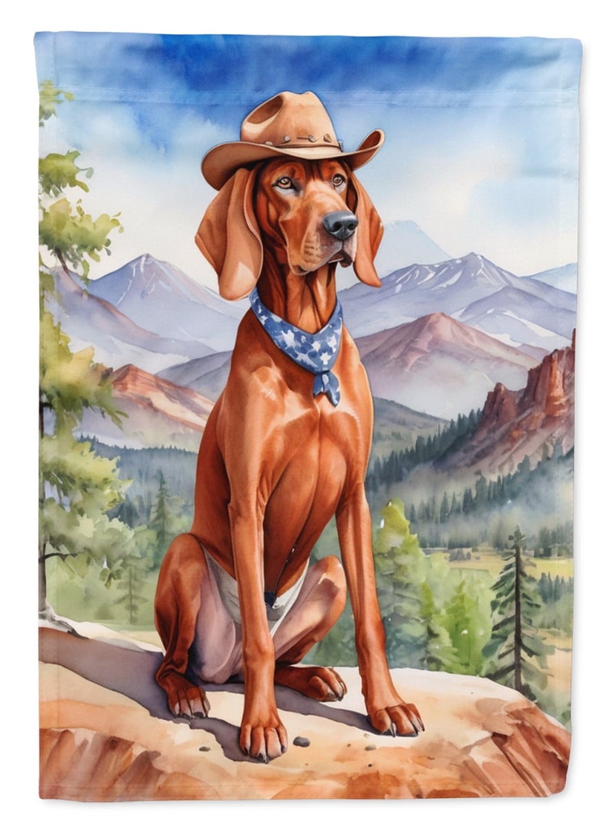 40 x 28 in. Redbone Coonhound Cowboy Welcome House Flag