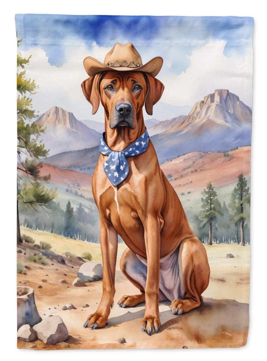40 x 28 in. Rhodesian Ridgeback Cowboy Welcome House Flag