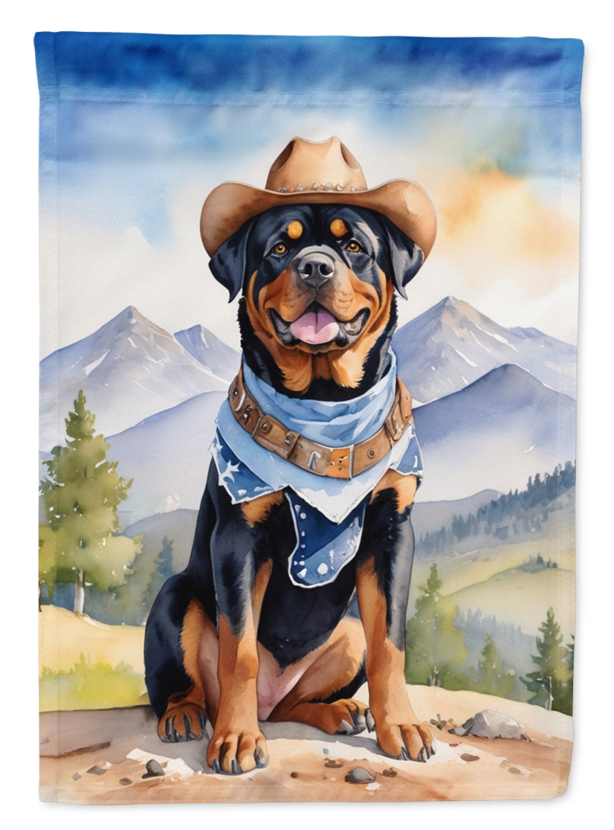 40 x 28 in. Rottweiler Cowboy Welcome House Flag