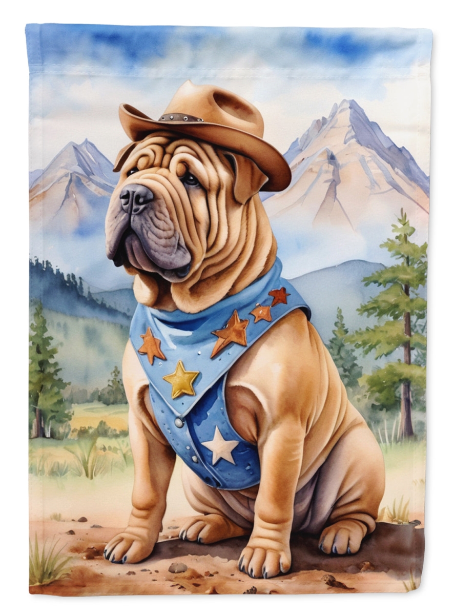 40 x 28 in. Shar Pei Cowboy Welcome House Flag