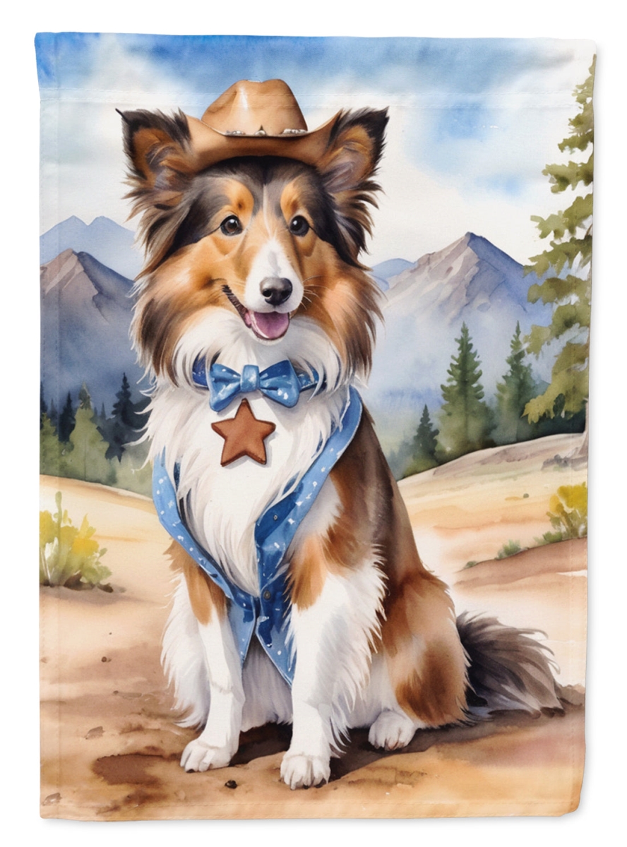 40 x 28 in. Sheltie Cowboy Welcome House Flag