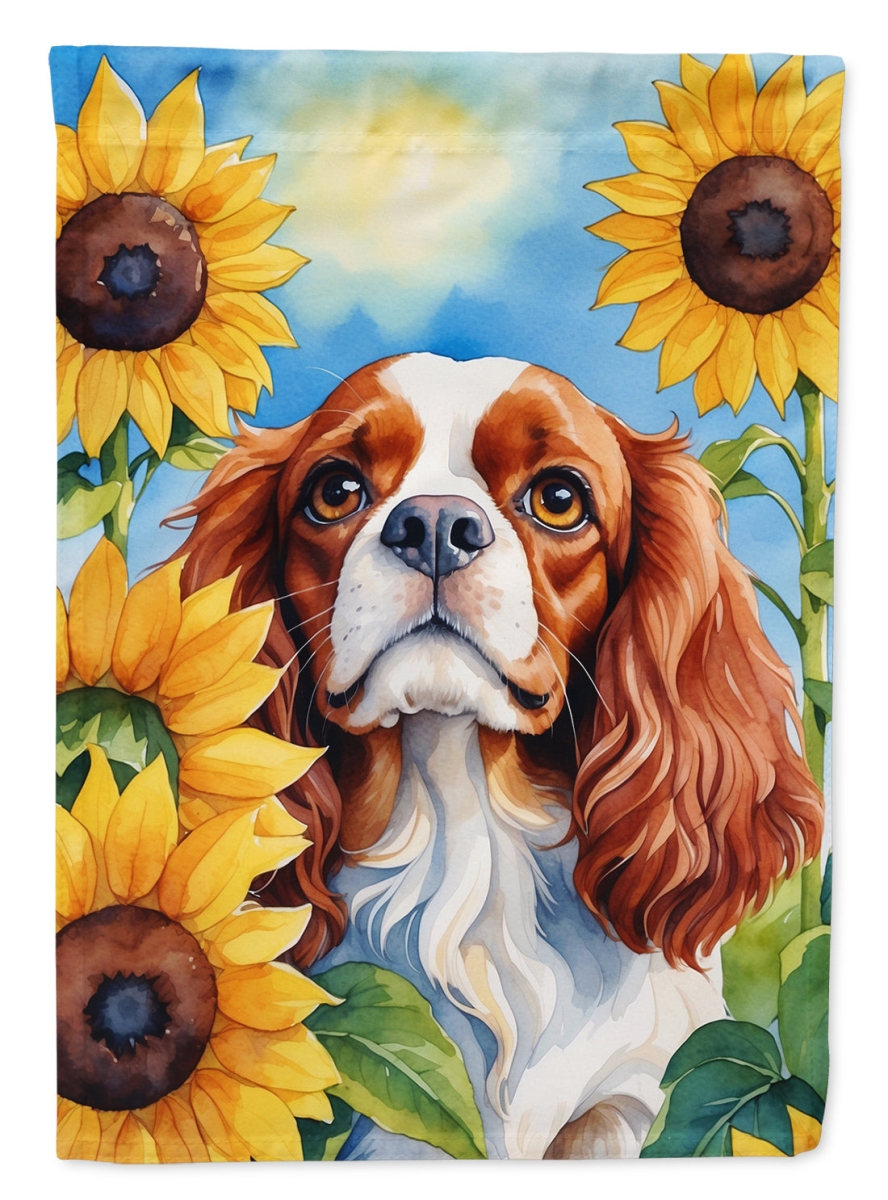 40 x 28 in. Cavalier Spaniel in Sunflowers House Flag