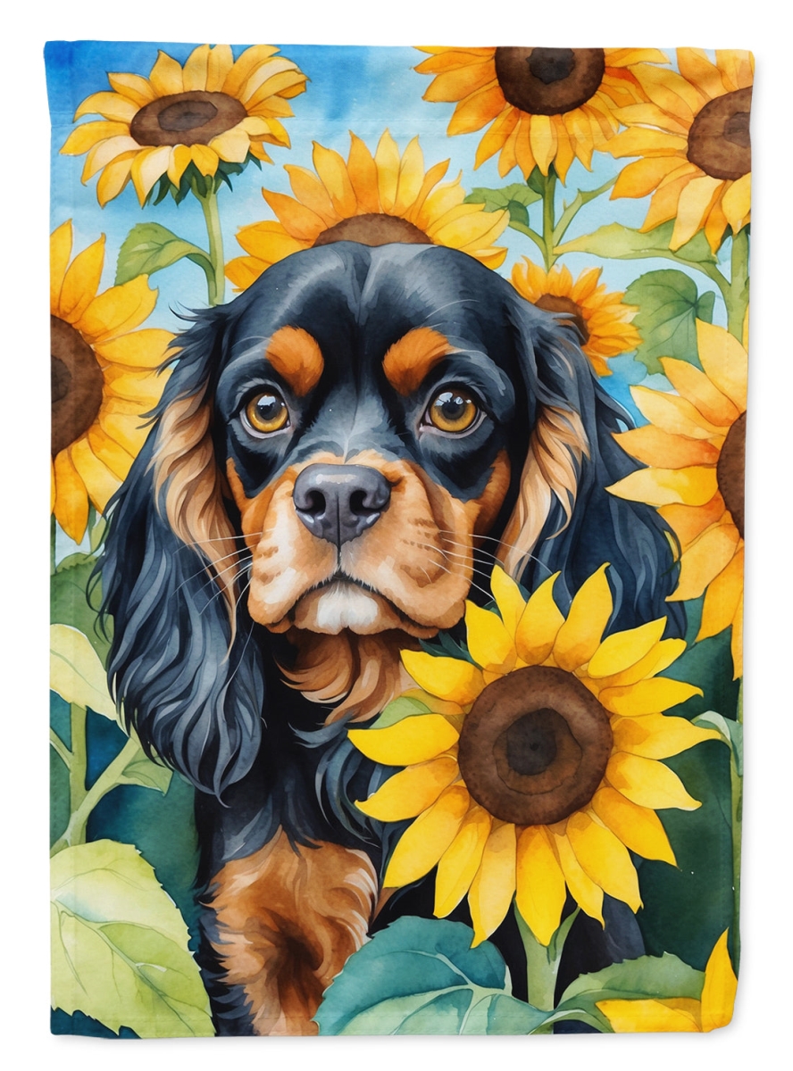 40 x 28 in. Cavalier Spaniel in Sunflowers House Flag