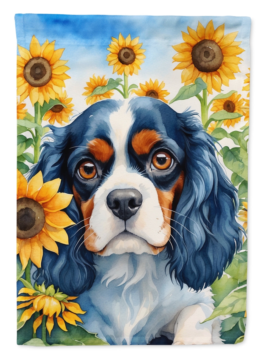 40 x 28 in. Cavalier Spaniel in Sunflowers House Flag