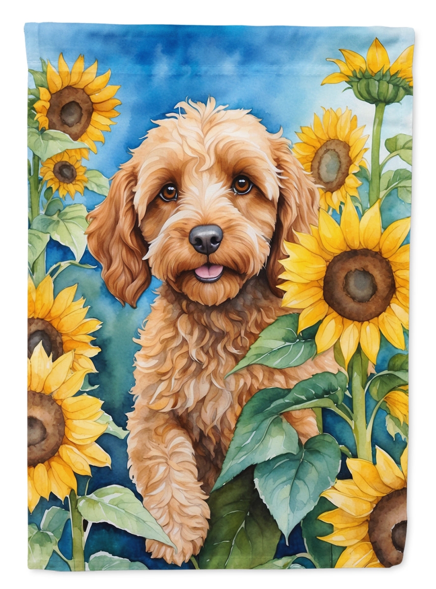 40 x 28 in. Cockapoo in Sunflowers House Flag