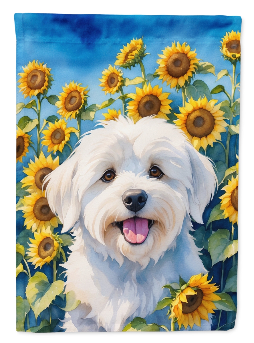 40 x 28 in. Coton de Tulear in Sunflowers House Flag