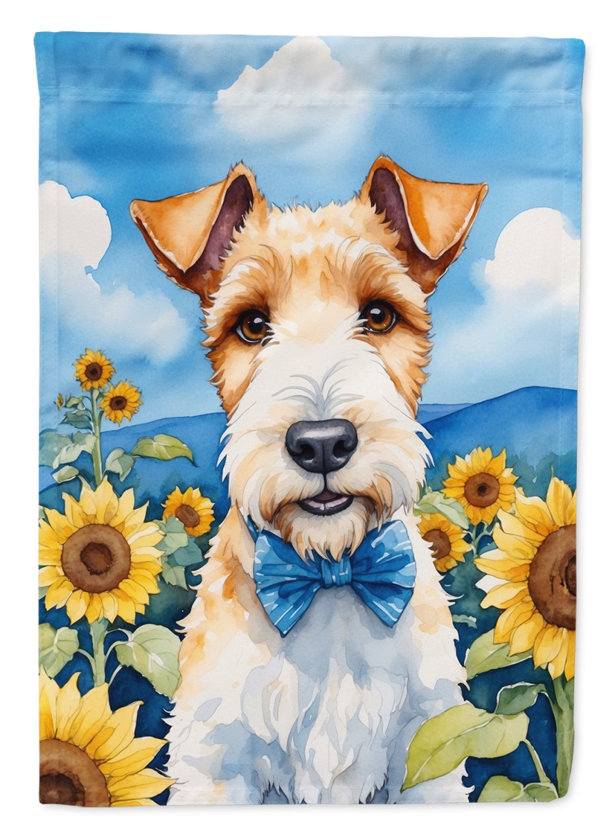 40 x 28 in. Fox Terrier in Sunflowers House Flag
