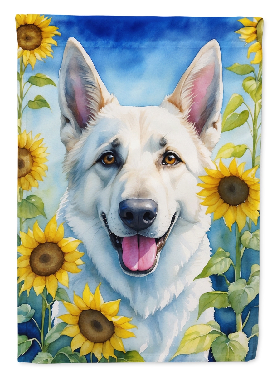 40 x 28 in. White German Shepherd in Sunflowers House Flag