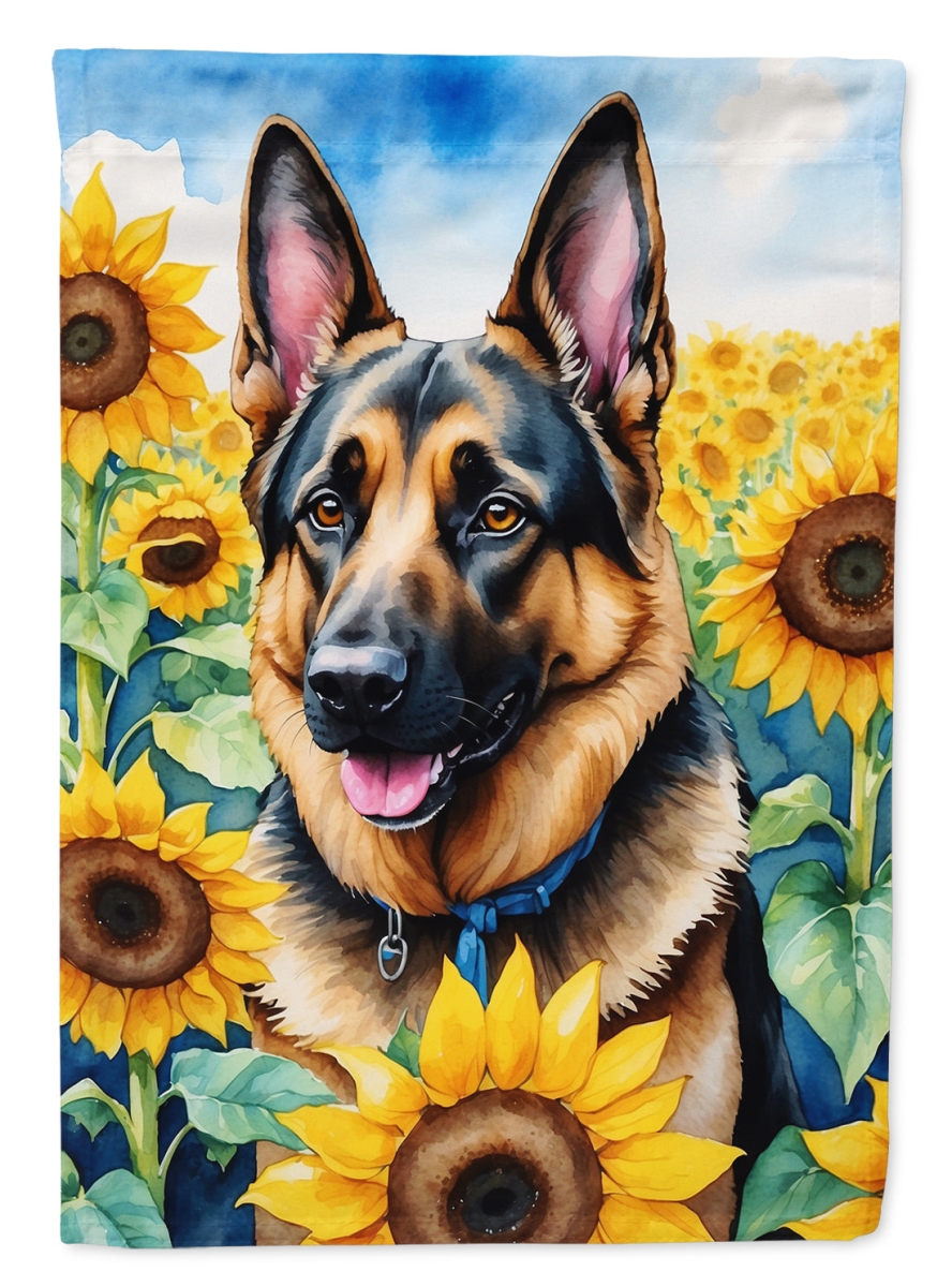 40 x 28 in. German Shepherd in Sunflowers House Flag