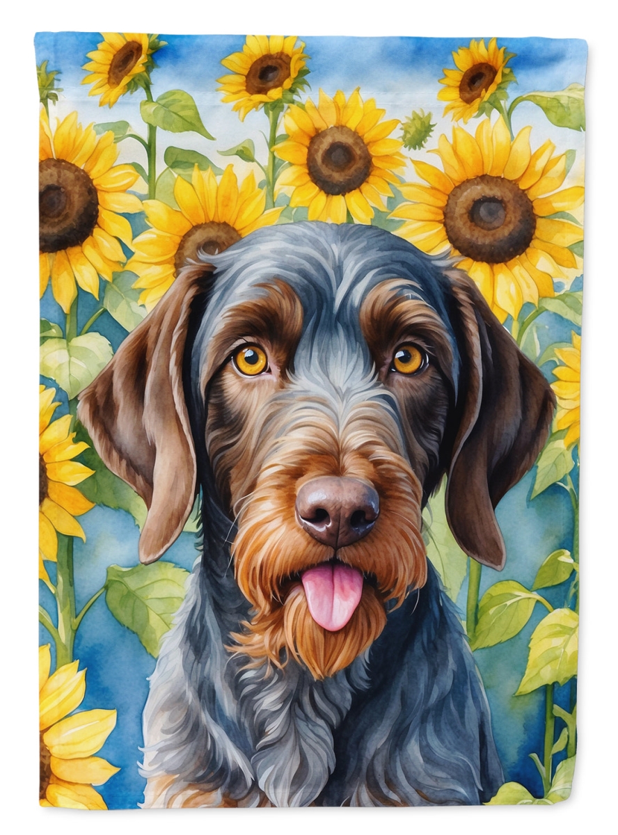 DAC6086CHF 40 x 28 in. German Wirehaired Pointer in Sunflowers House Flag