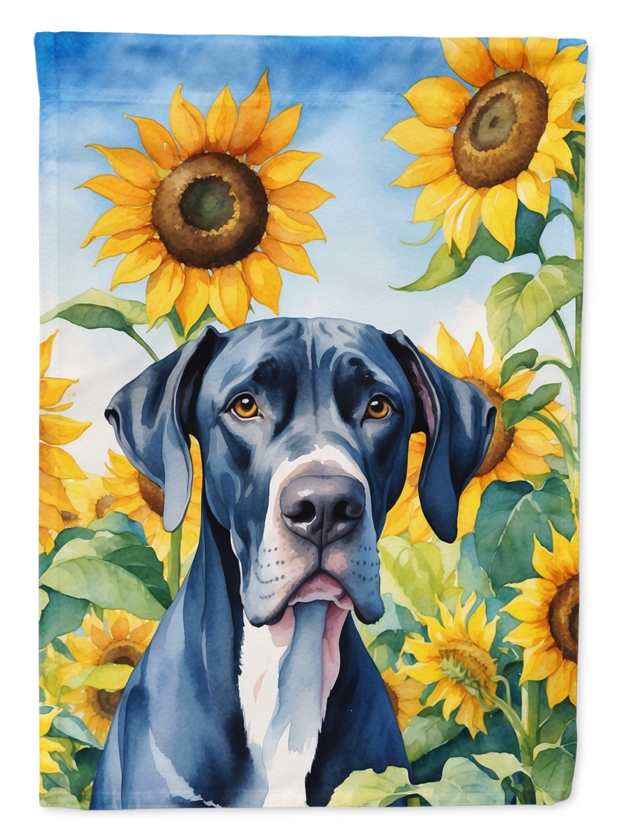 40 x 28 in. Great Dane in Sunflowers House Flag