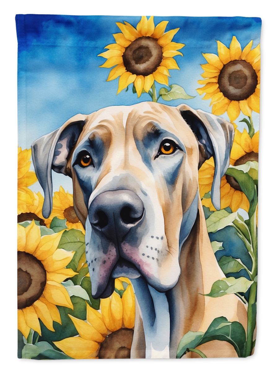 40 x 28 in. Great Dane in Sunflowers House Flag