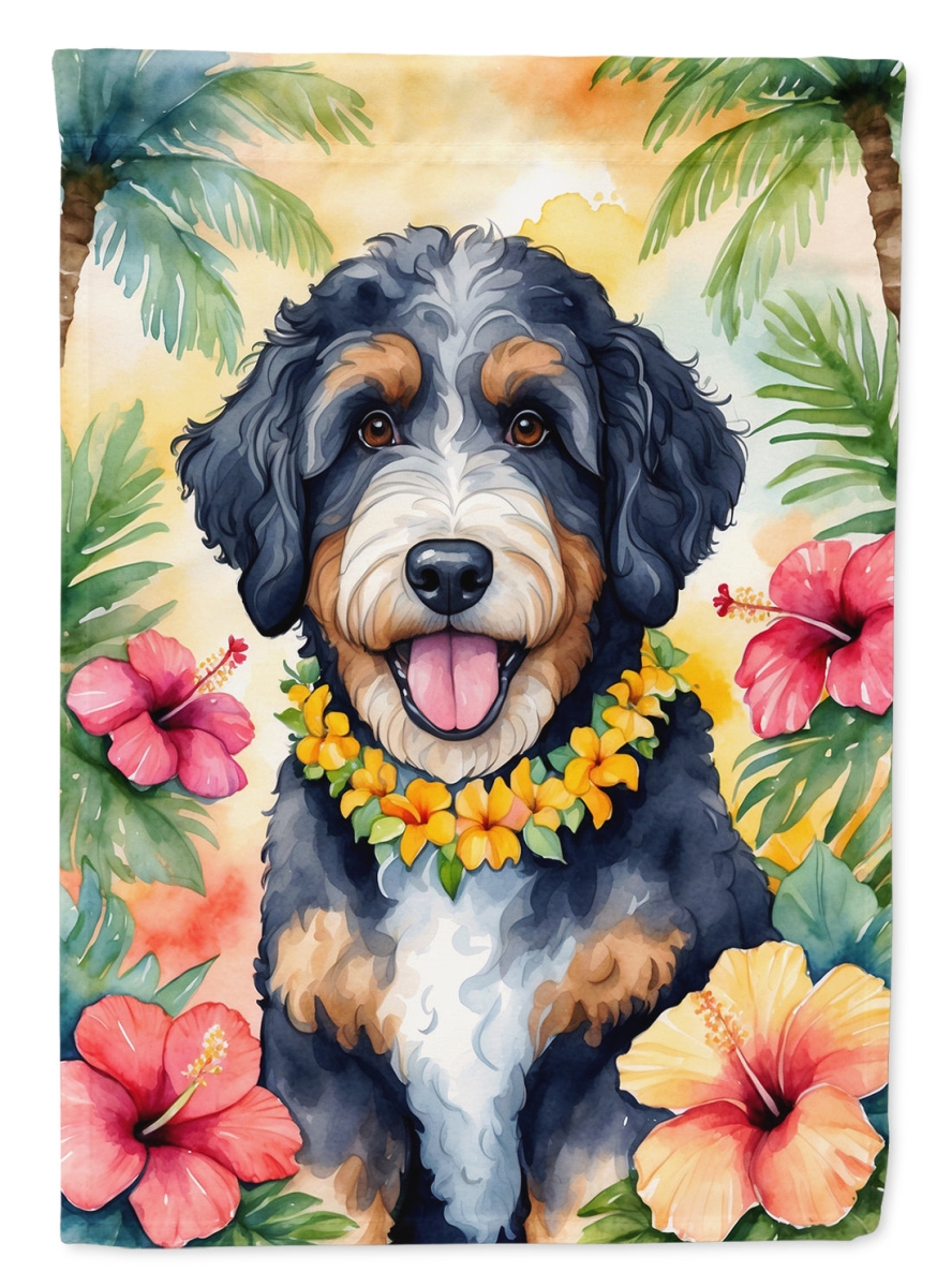 15.5 x 11.25 in. Bernedoodle Luau Garden Flag