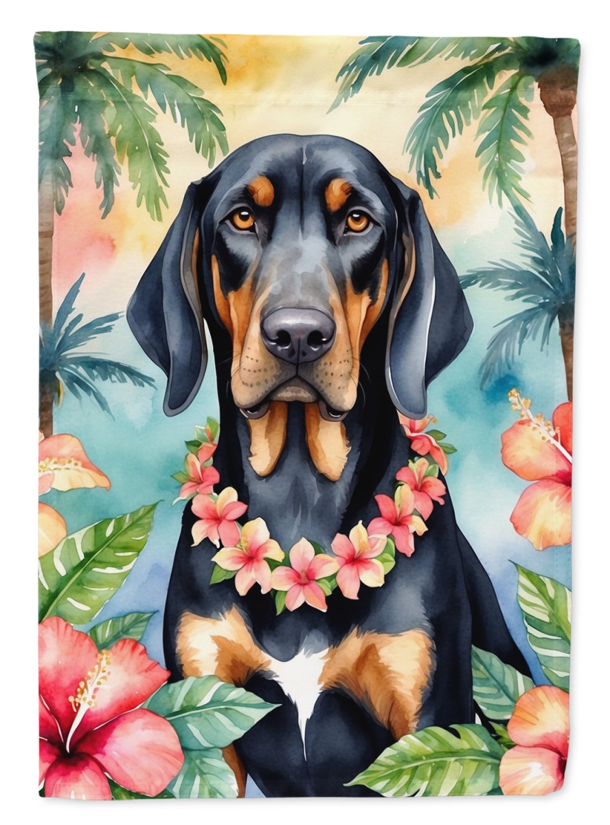 15.5 x 11.25 in. Black & Tan Coonhound Luau Garden Flag