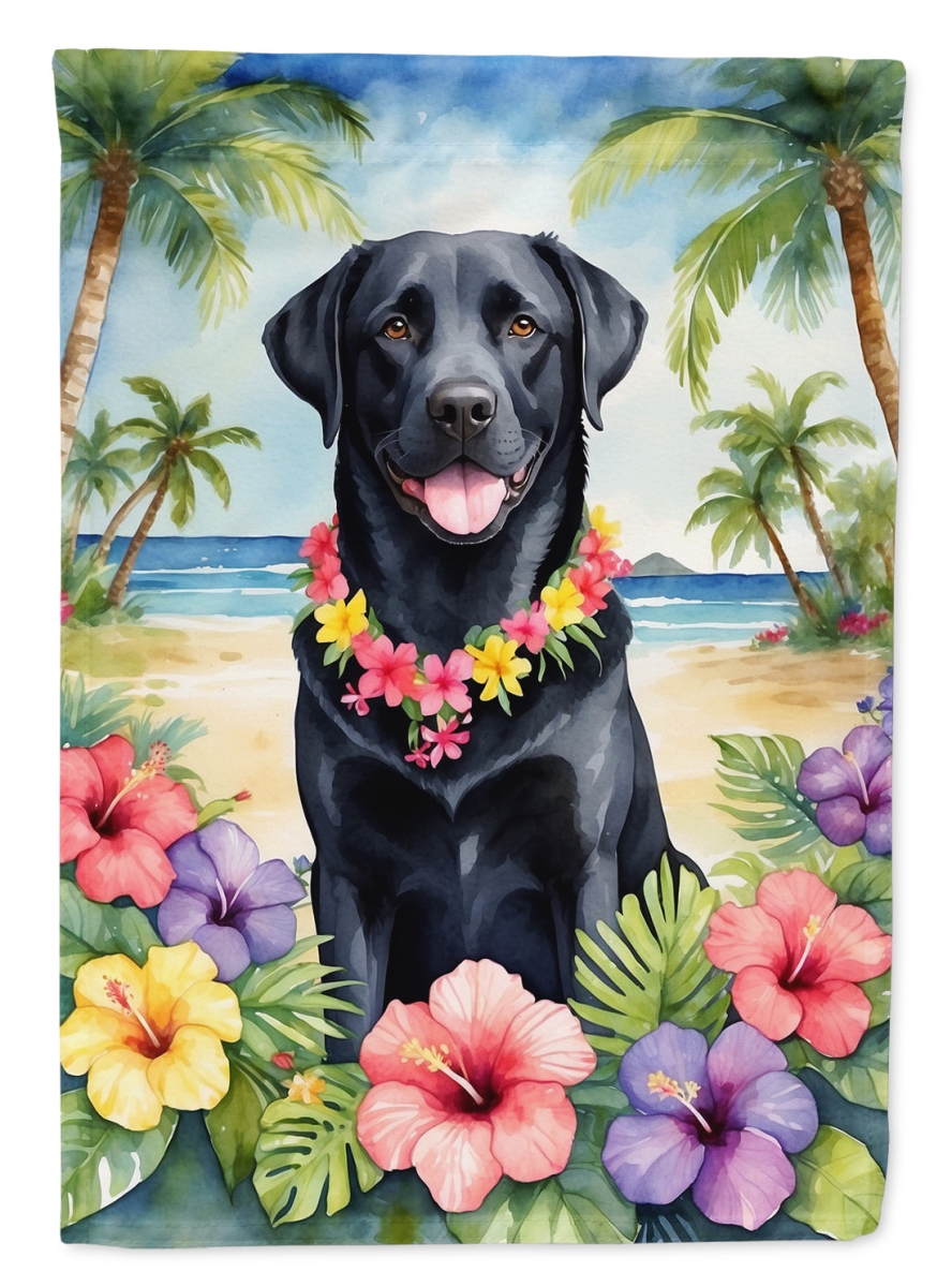 40 x 28 in. Black Labrador Retriever Luau House Flag