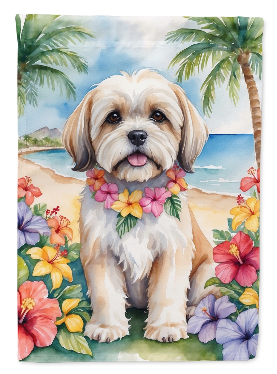 40 x 28 in. Lhasa Apso Luau House Flag