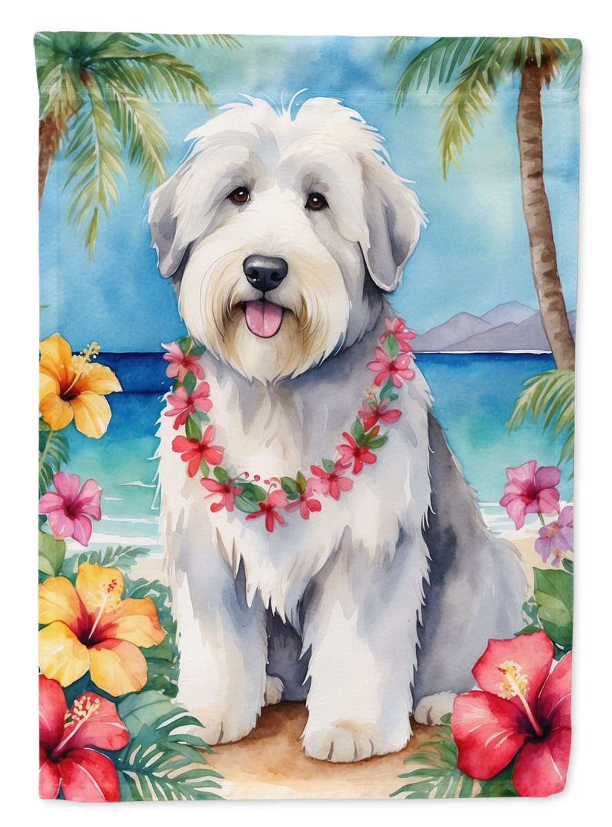 DAC6484CHF 40 x 28 in. Old English Sheepdog Luau House Flag