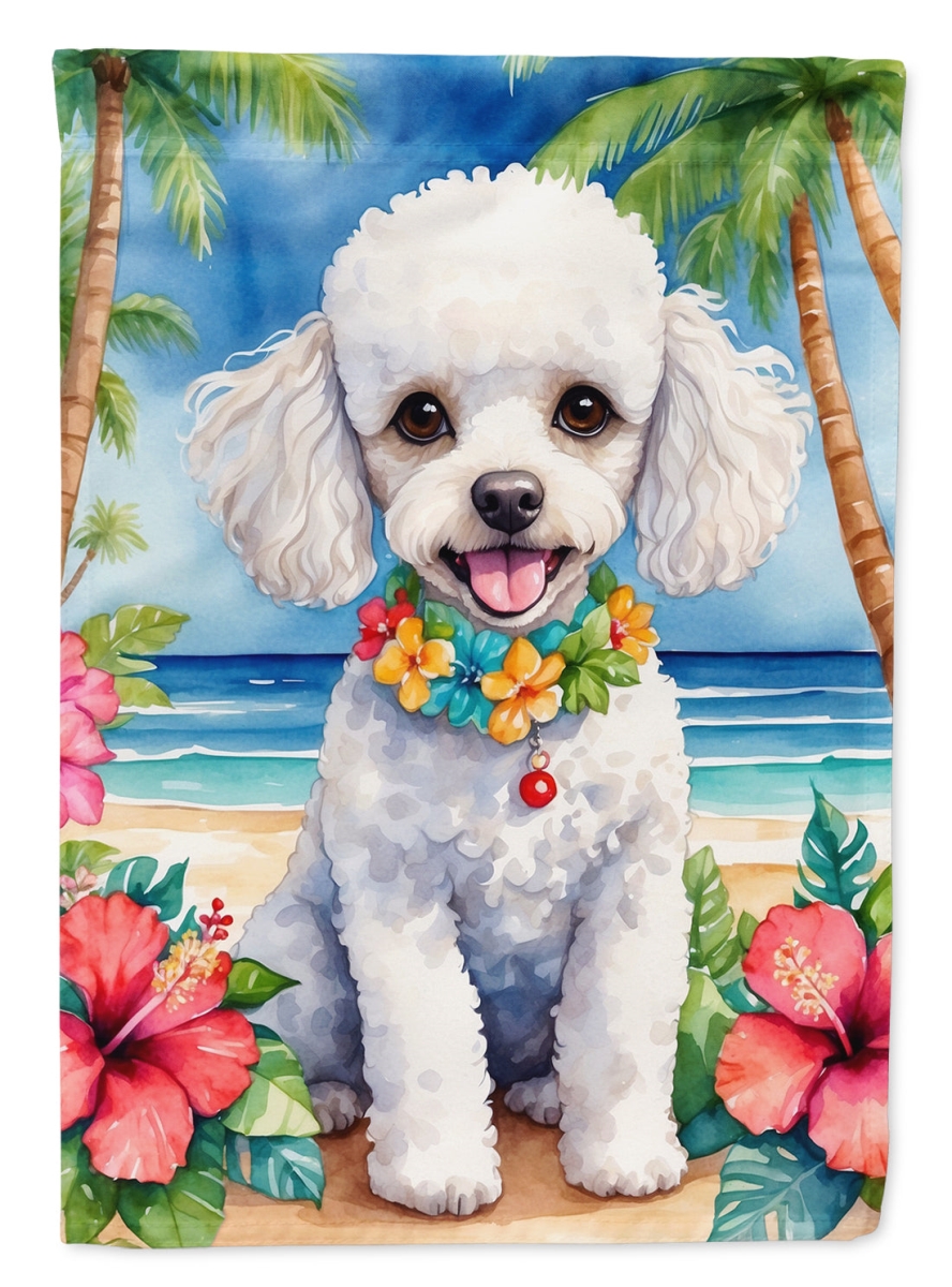 40 x 28 in. White Poodle Luau House Flag