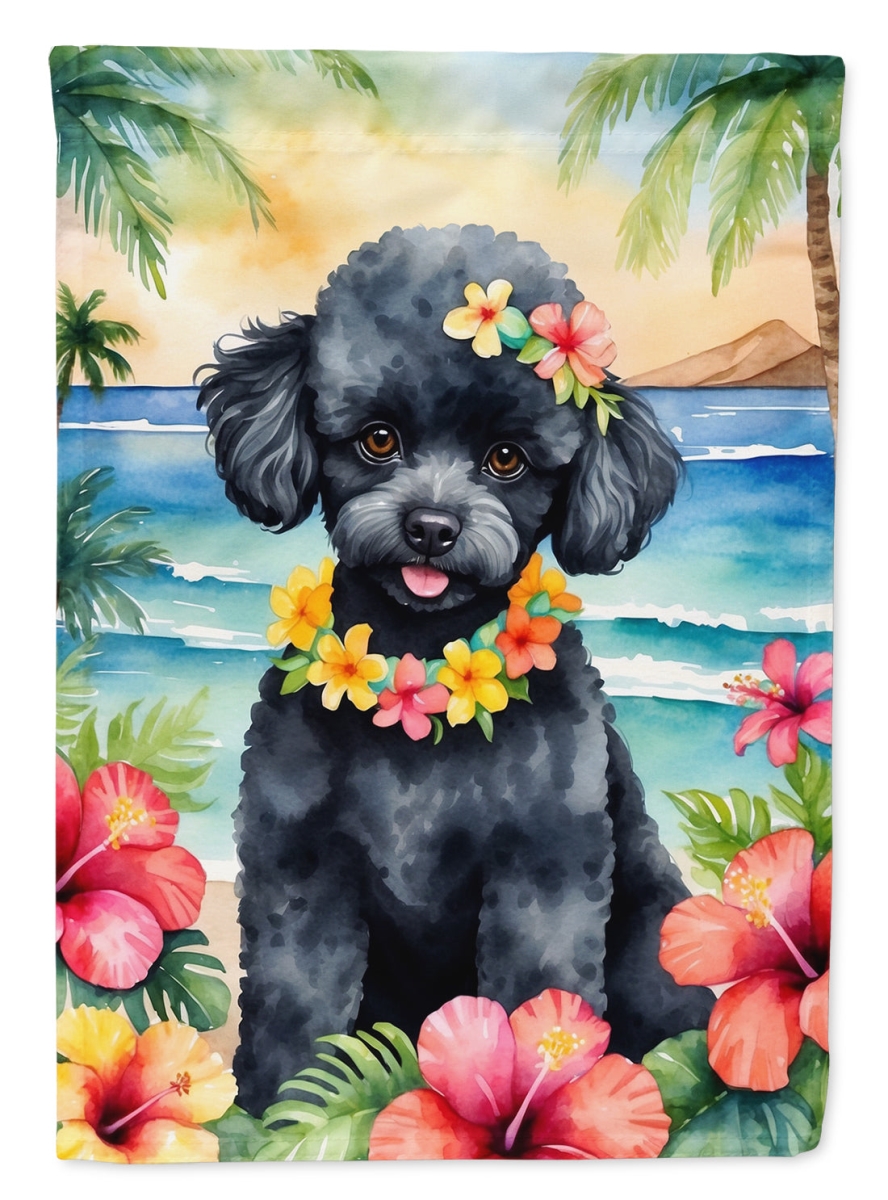 DAC6498CHF 40 x 28 in. Black Poodle Luau House Flag