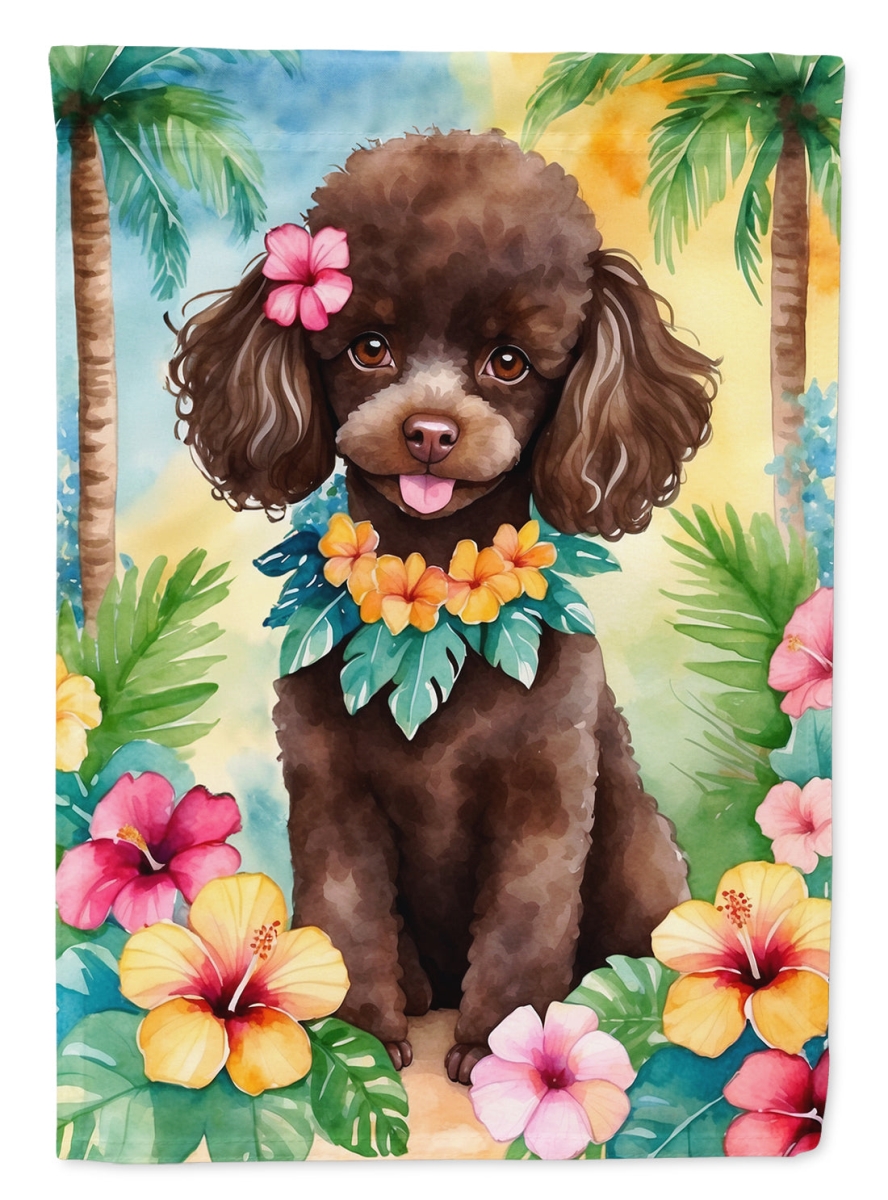 40 x 28 in. Chocolate Poodle Luau House Flag