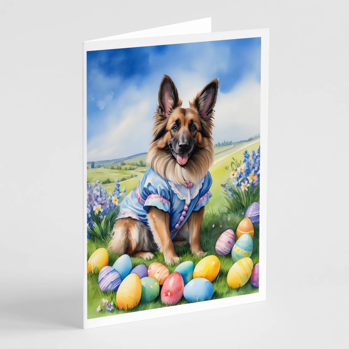 5 x 7 in. Belgian Tervuren Easter Egg Hunt Greeting Cards - Pack of 8