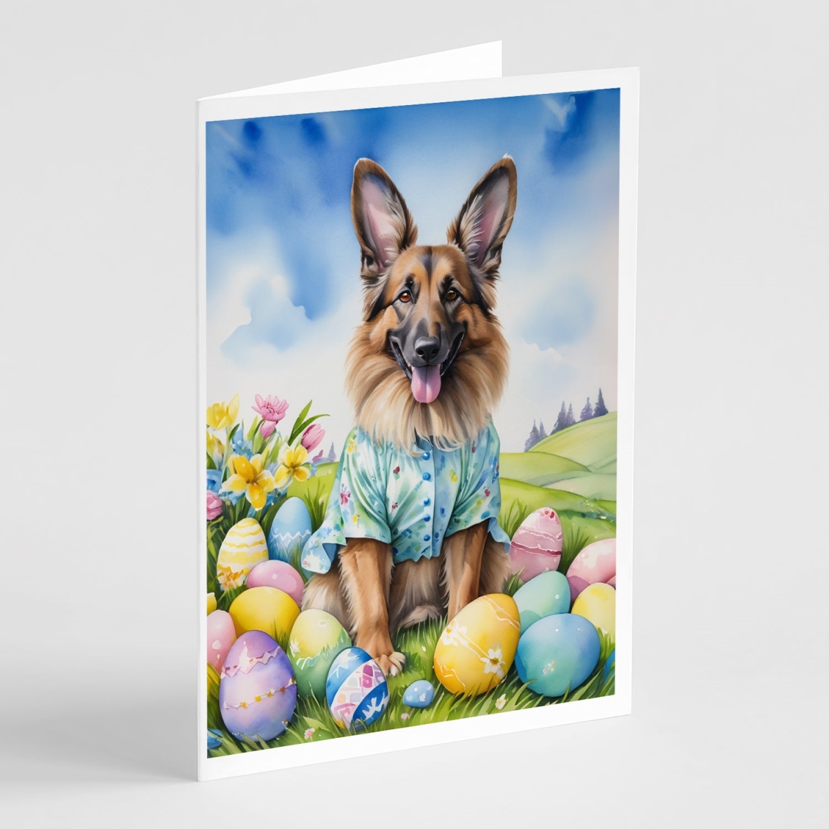 5 x 7 in. Belgian Tervuren Easter Egg Hunt Greeting Cards - Pack of 8