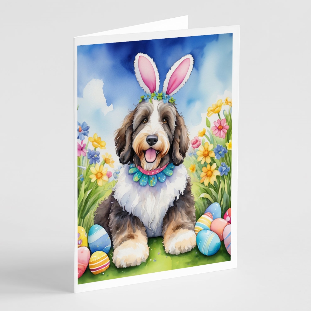 5 x 7 in. Bernedoodle Easter Egg Hunt Greeting Cards - Pack of 8