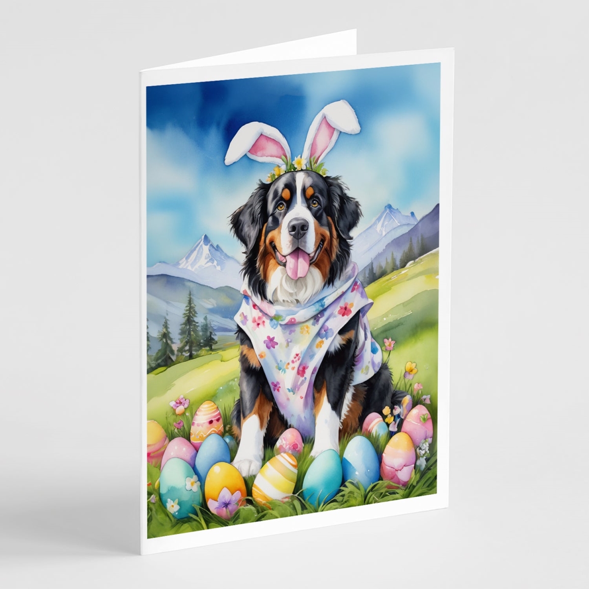 DAC4951GCA7P 5 x 7 in. Bernese Mountain Dog Easter Egg Hunt Greeting Cards - Pack of 8