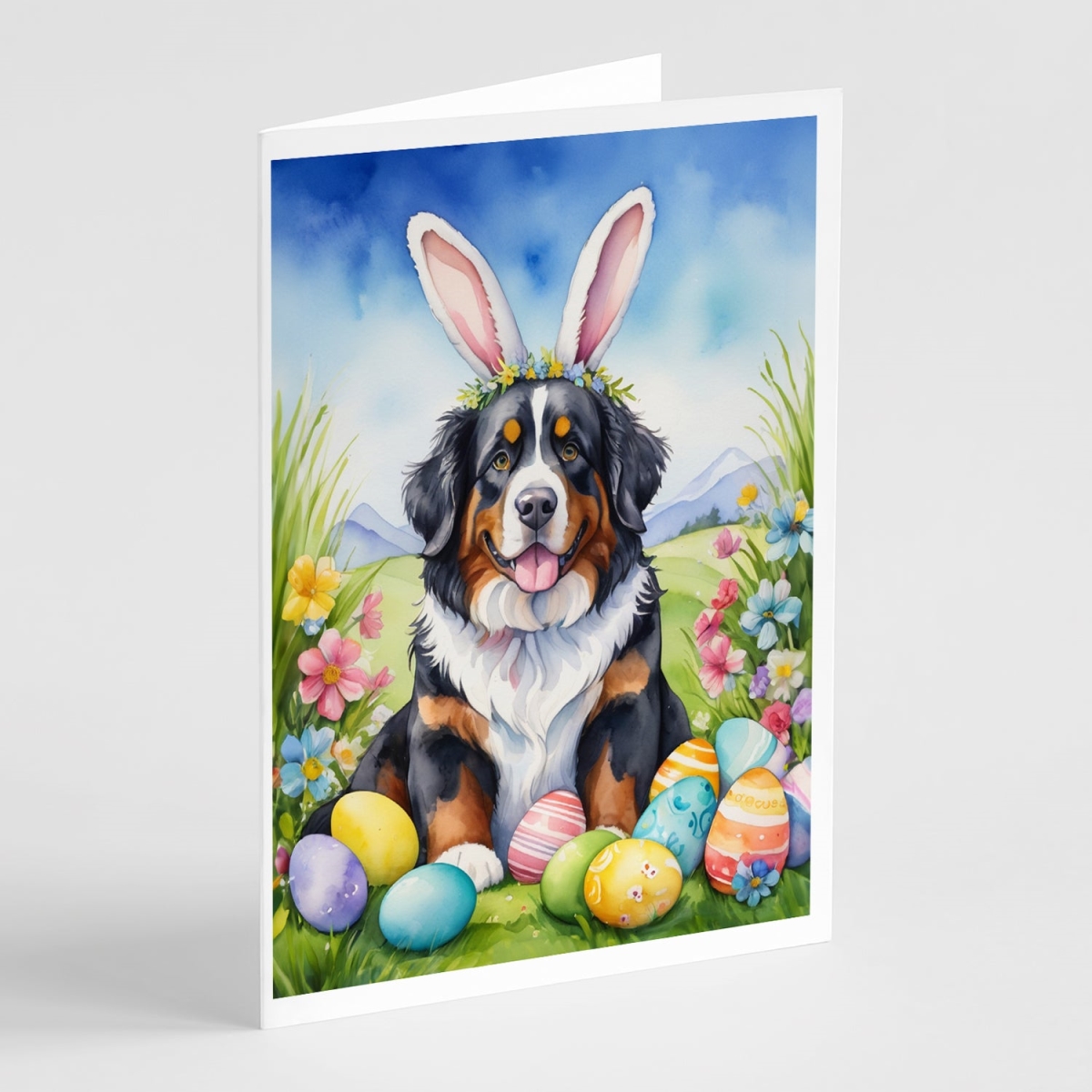 DAC4952GCA7P 5 x 7 in. Bernese Mountain Dog Easter Egg Hunt Greeting Cards - Pack of 8