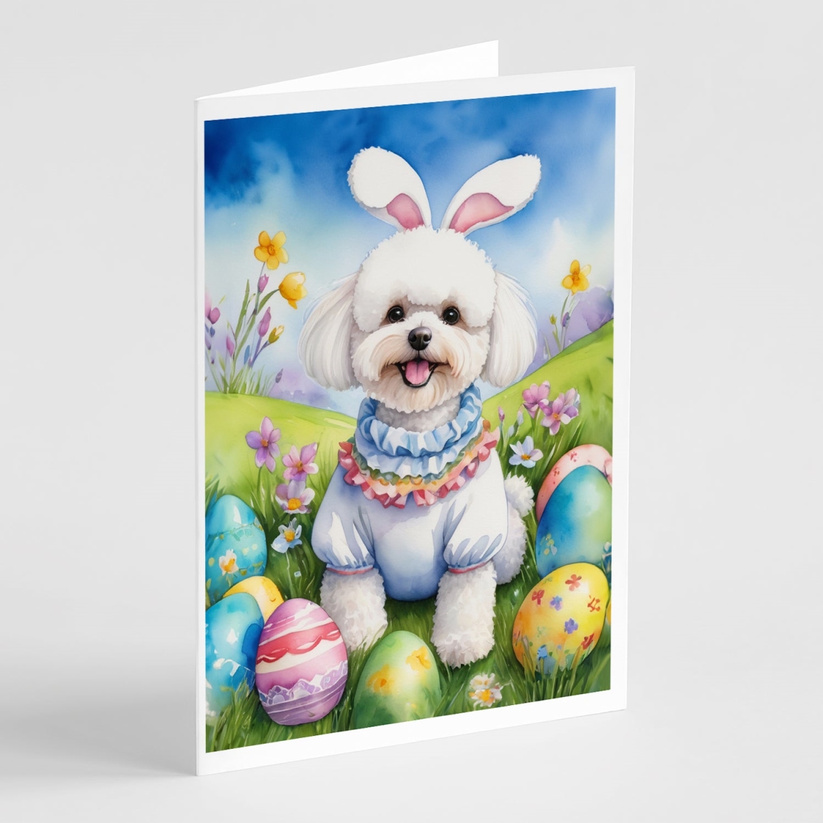 5 x 7 in. Bichon Frise Easter Egg Hunt Greeting Cards - Pack of 8