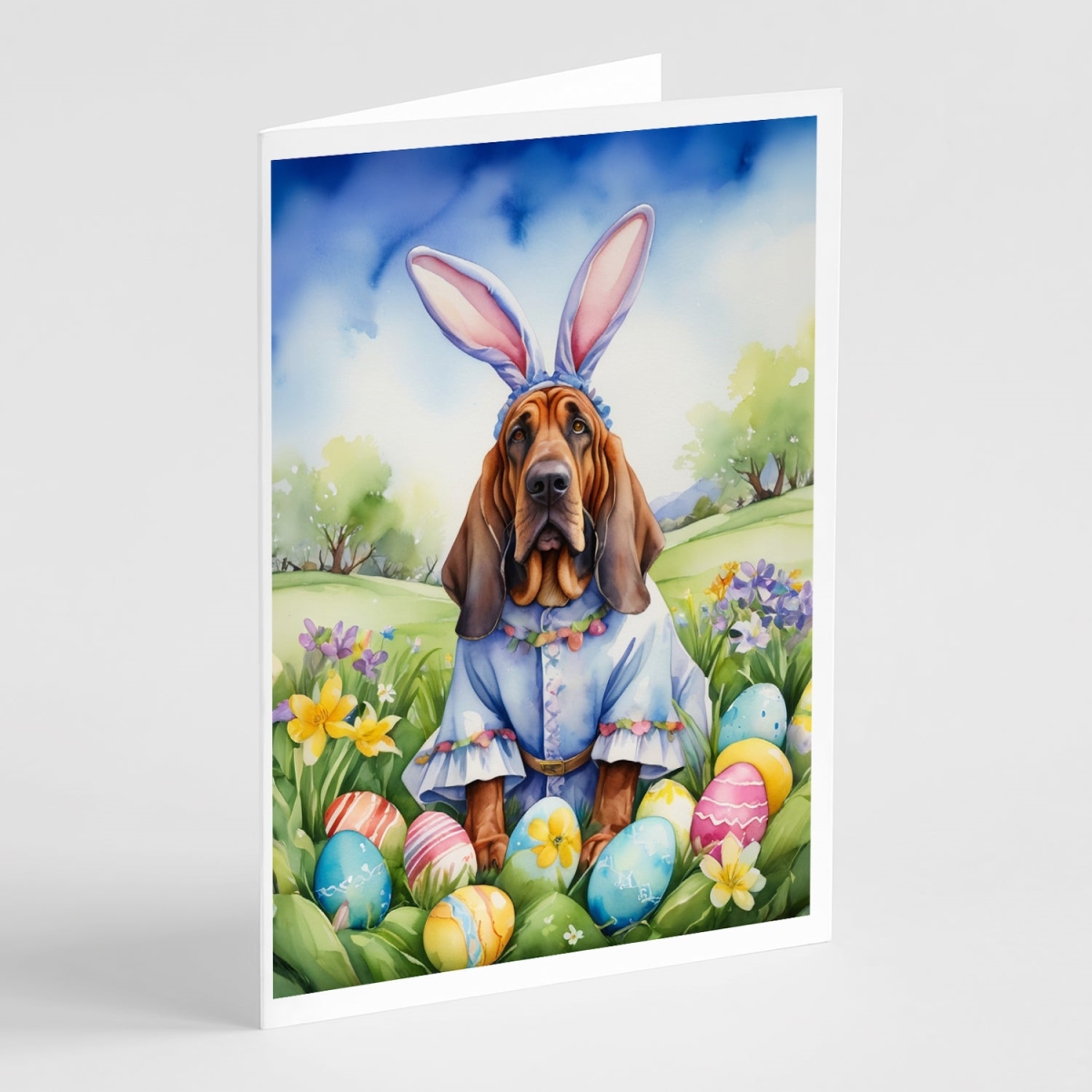 5 x 7 in. Bloodhound Easter Egg Hunt Greeting Cards - Pack of 8